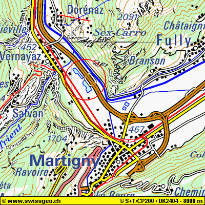 Mapa koupalit ped Martigny