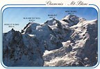 Pohlednice na které jsou vidět všechny vrcholy traverzové cesty Mont Blanc